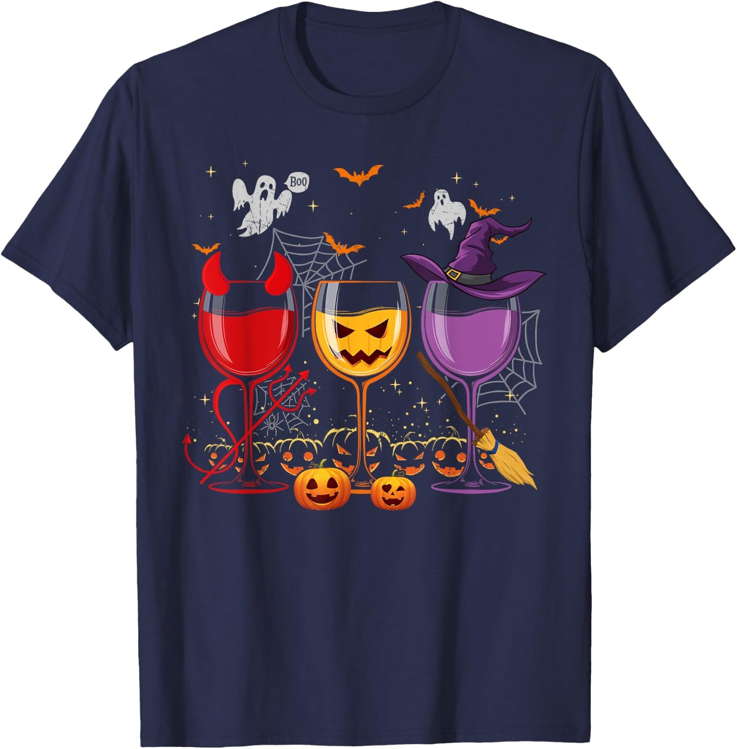 Three Glasses Of Wines Funny Halloween Wine Lover T-Shirt - T-Shirt | Navy