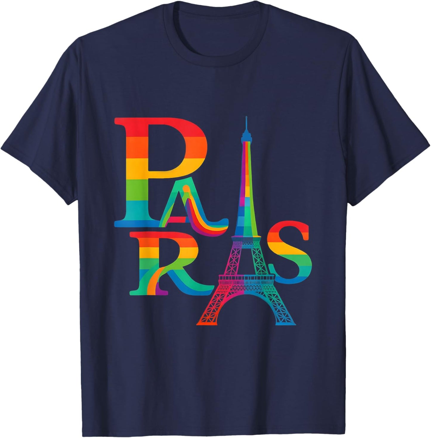 Paris Rainbow Vibes - Eiffel Tower Rainbow Rainbow France T-Shirt - T-Shirt | Navy