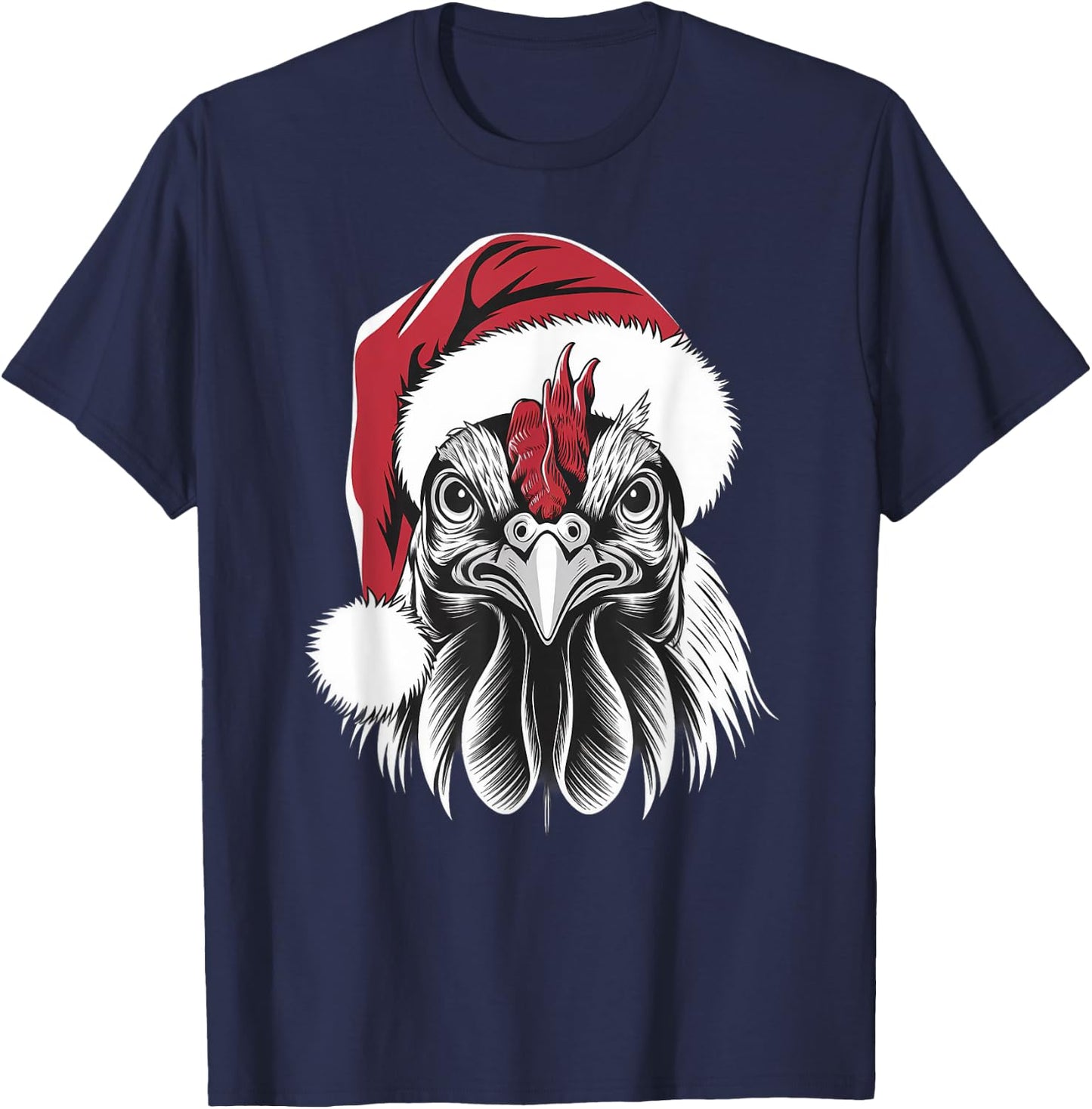 Joyful Rooster Santa on Rooster Christmas T-Shirt - T-Shirt | Navy