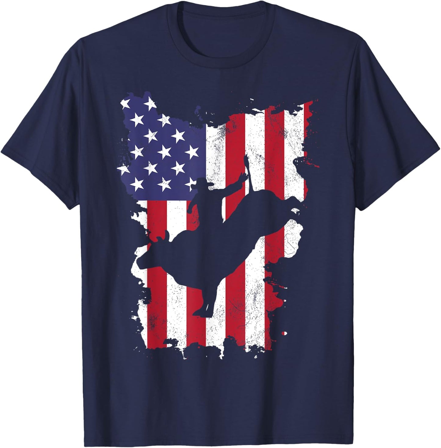 Bull Riding Rodeo Cowboy USA Flag 4th Of July US America T-Shirt - T-Shirt | Navy