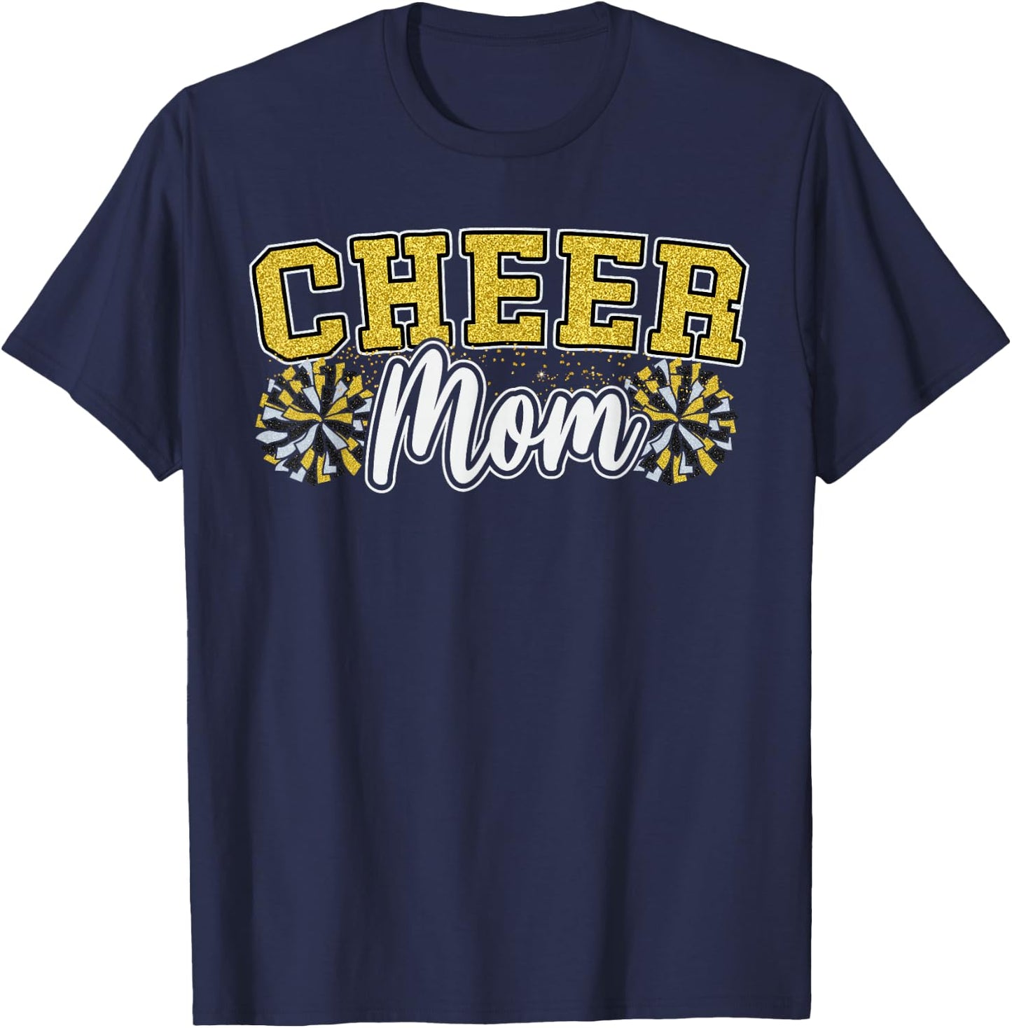 Funny Loud Proud Cheer Mom Mama Cheerleading Yellow Pom Poms T-Shirt - T-Shirt | Navy