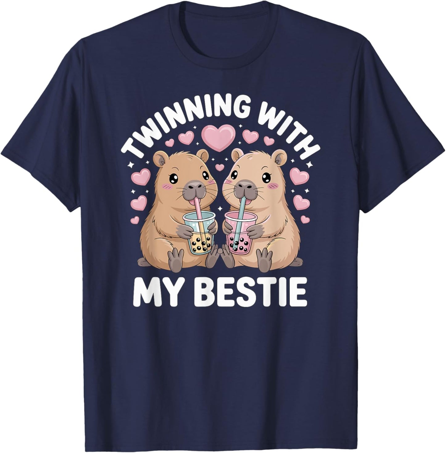 Twinning With My Bestie, Cute Capybara Mom Daughter Fun T-Shirt - T-Shirt | Navy