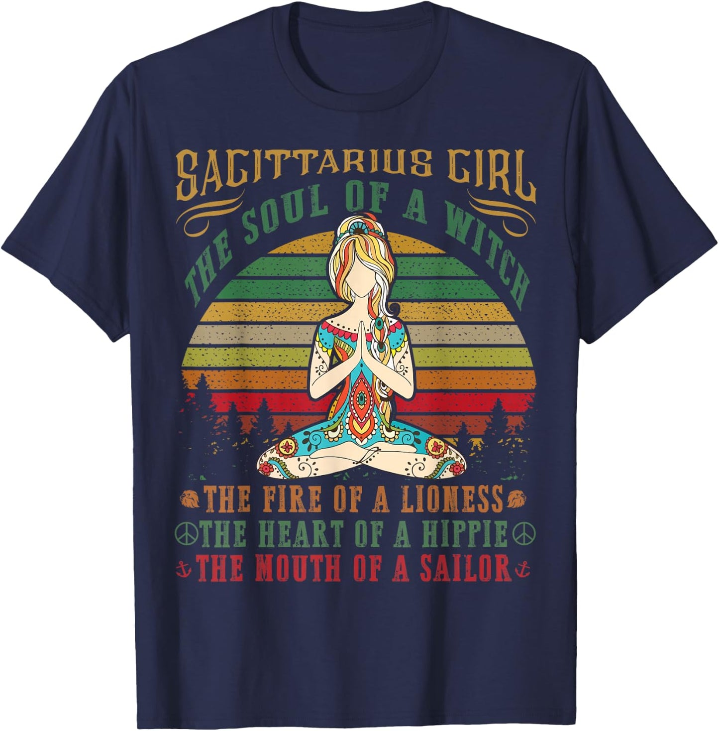 Sagittarius Girl for Yoga Black Women Birthday Gifts T-Shirt - T-Shirt | Navy