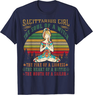 Sagittarius Girl for Yoga Black Women Birthday Gifts T-Shirt - T-Shirt | Navy
