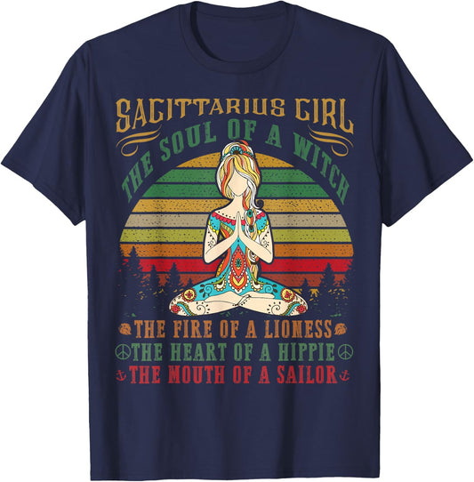 Sagittarius Girl for Yoga Black Women Birthday Gifts T-Shirt - T-Shirt | Navy