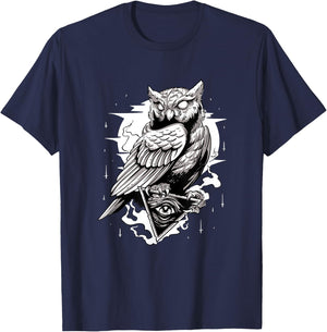 Owl Pyramid Secret Illuminati Owl Conspiracy Shirt T-Shirt - T-Shirt | Navy