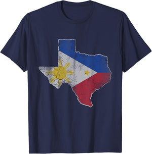 Texas Filipino American Flag Map Philippines Family Men Kids T-Shirt - T-Shirt | Navy