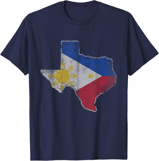 Texas Filipino American Flag Map Philippines Family Men Kids T-Shirt - T-Shirt | Navy