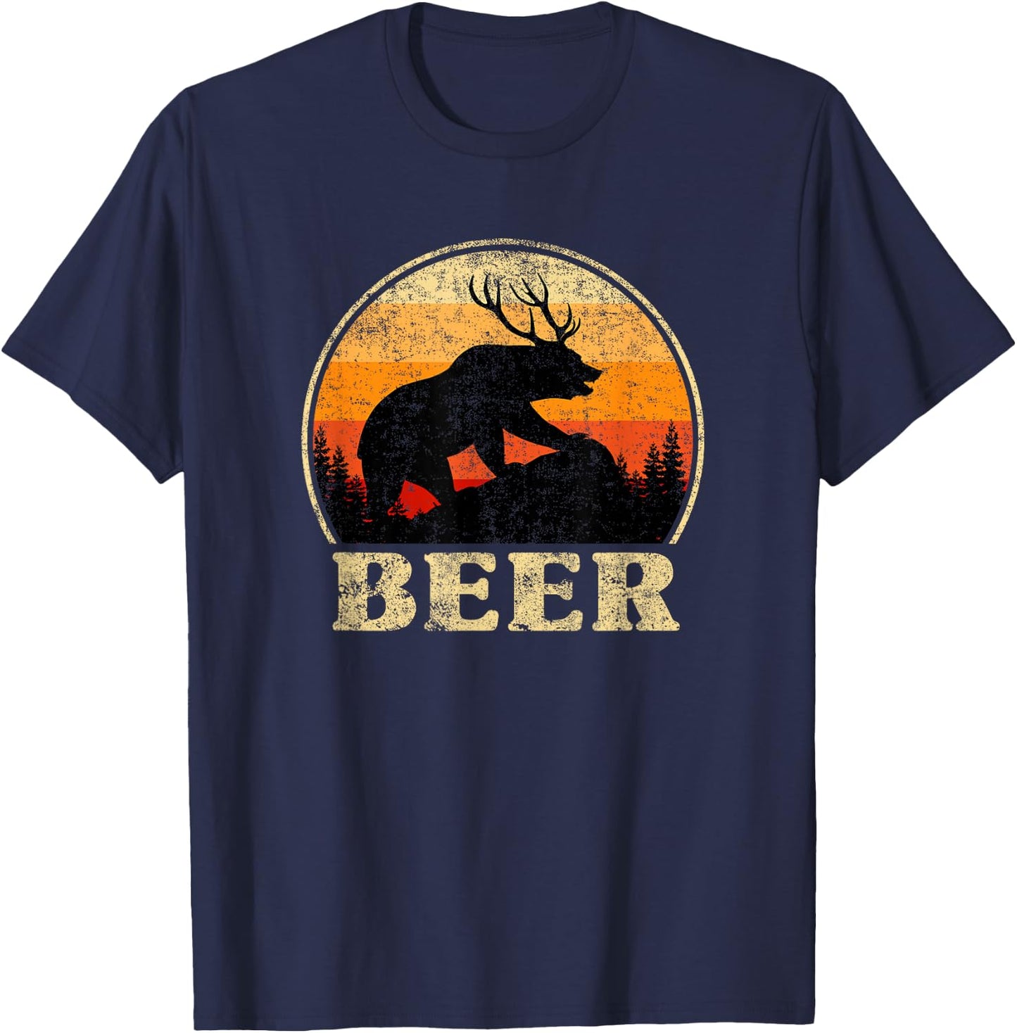 Bear Deer Funny Beer Retro Vintage St. Patrick's Day T-Shirt - T-Shirt | Navy