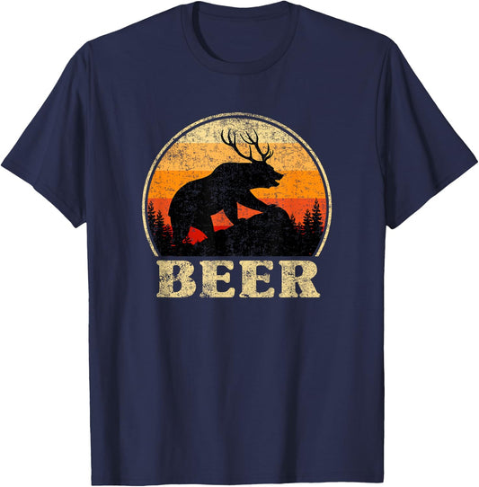 Bear Deer Funny Beer Retro Vintage St. Patrick's Day T-Shirt - T-Shirt | Navy