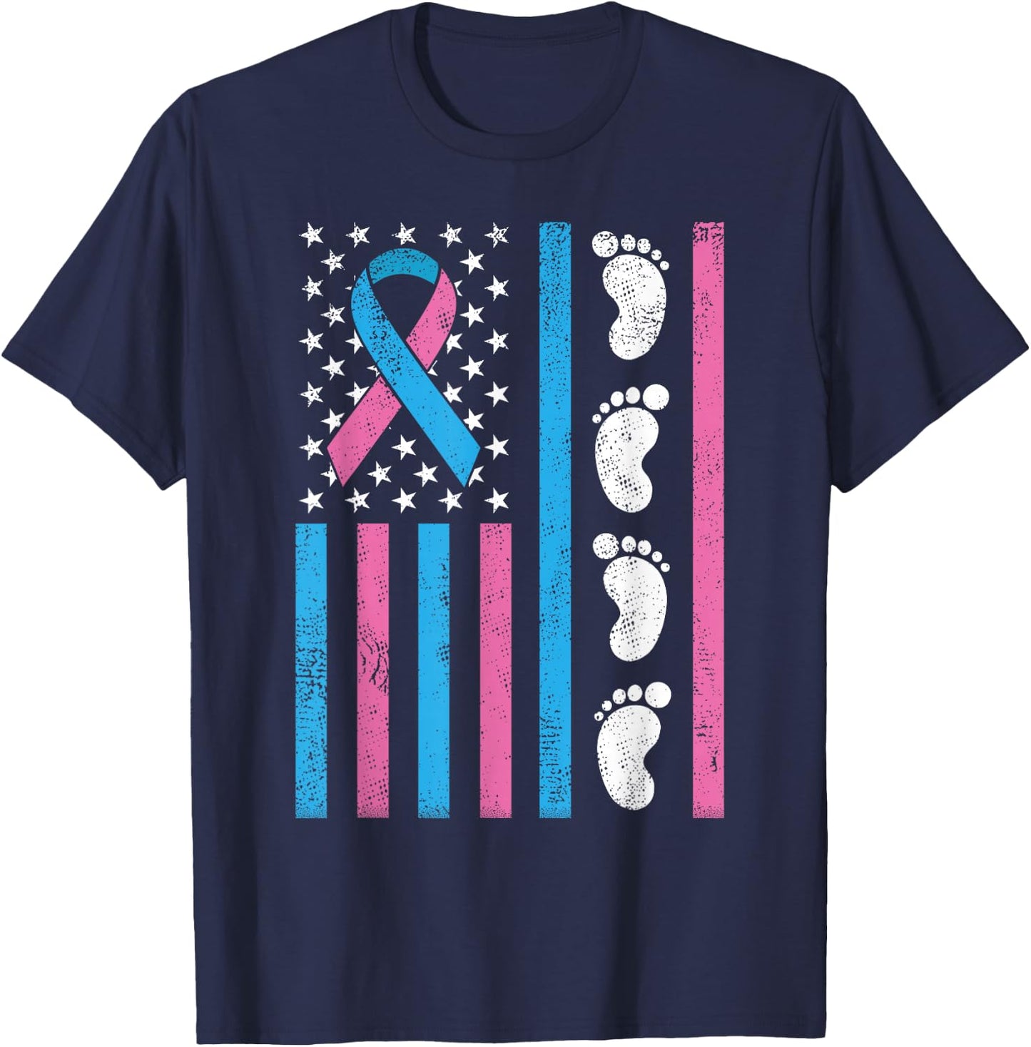 American Flag Pregnancy Infant Loss Awareness Miscarriage T-Shirt - T-Shirt | Navy