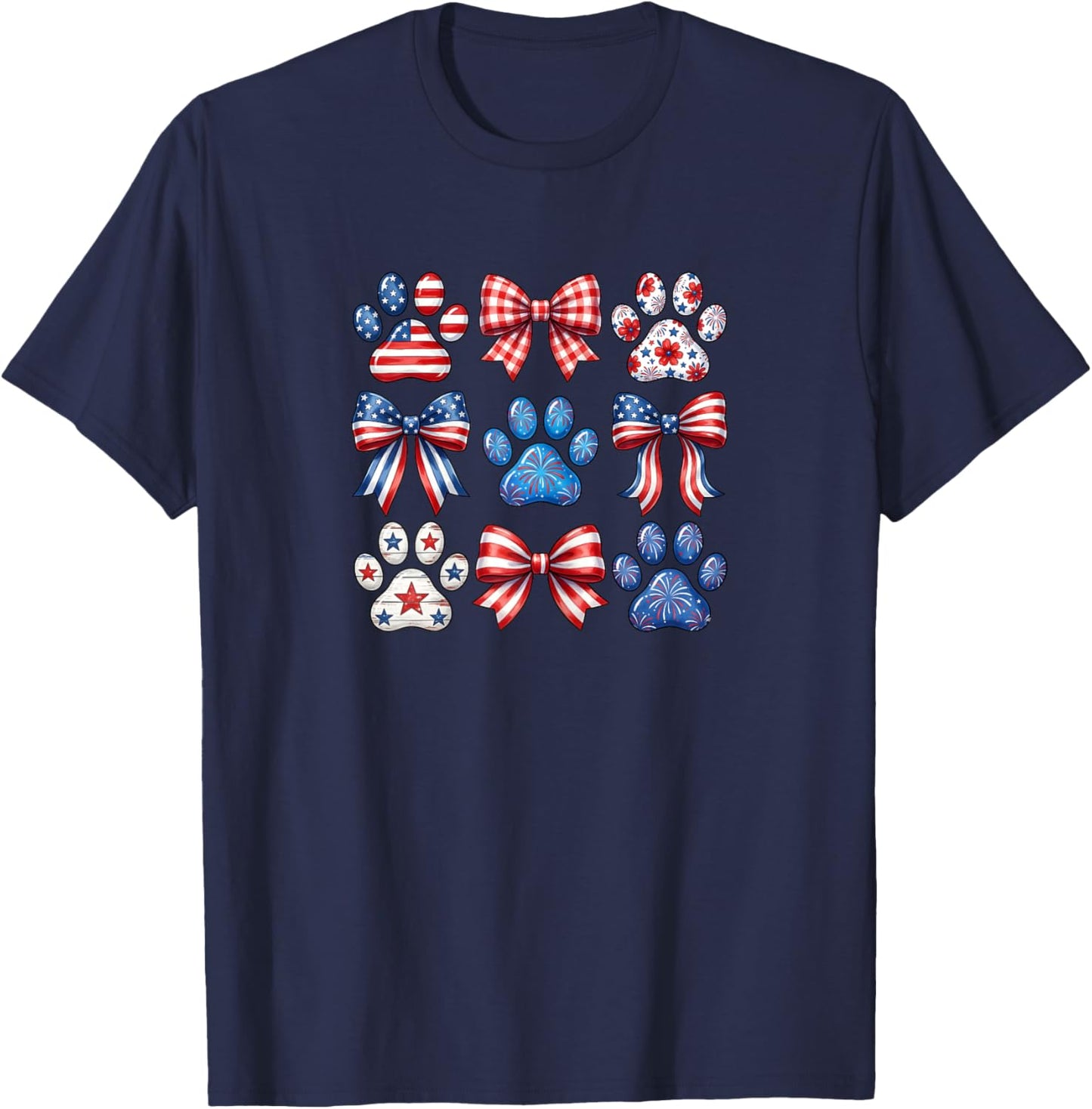 Patriotic Bows and Paw Prints T-Shirt - T-Shirt | Navy