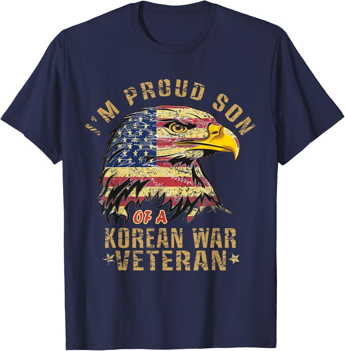 Proud Son Of A Korean War Veteran Vintage Distressed Eagle T-Shirt - T-Shirt | Navy