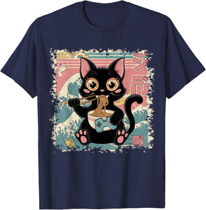 Cat Ramen Gaming Japanese Funny Graphic Kawaii Cat Anime T-Shirt - T-Shirt | Navy
