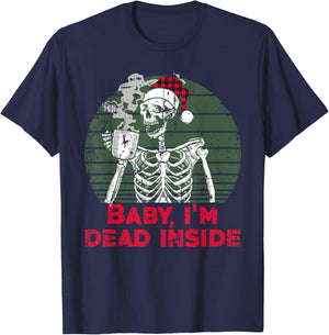 Baby i'm Dead Inside Skeleton drinking Cold Black Coffee T-Shirt - T-Shirt | Navy