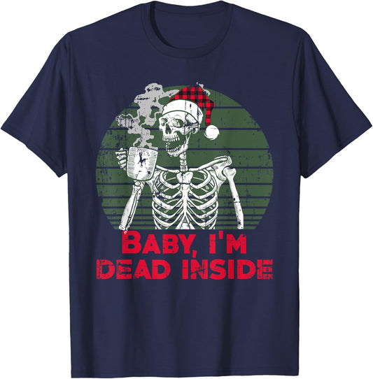 Baby i'm Dead Inside Skeleton drinking Cold Black Coffee T-Shirt - T-Shirt | Navy