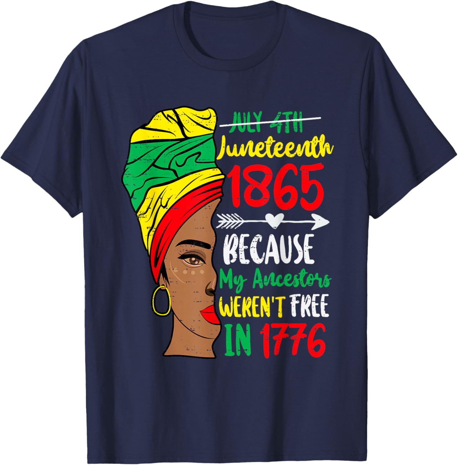 Black Women Juneteenth Because My Ancestor Weren't Free 1776 T-Shirt - T-Shirt | Navy