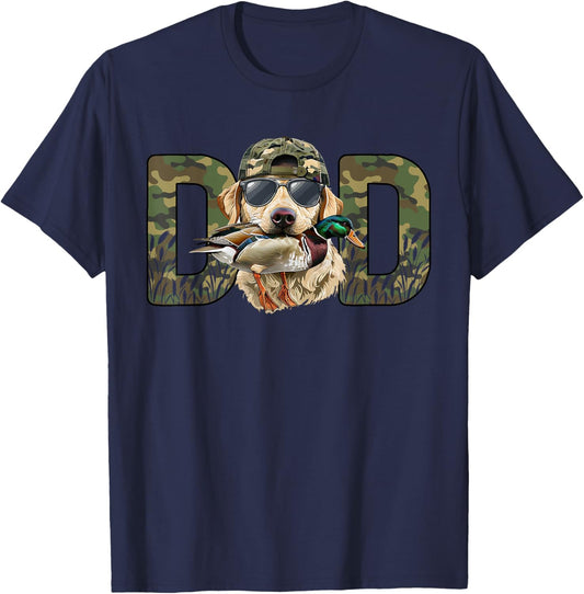 Golden Retriever Hunter Dad Camo Hunting Fathers Day T-Shirt - T-Shirt | Navy