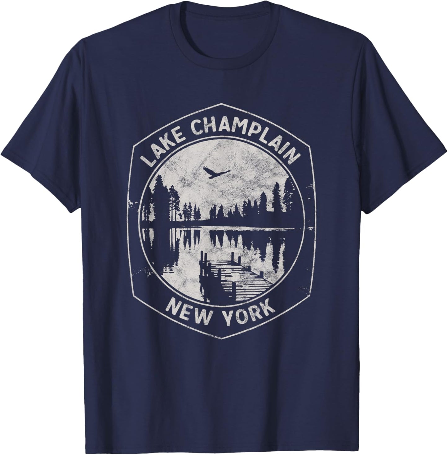 Vintage Lake Champlain New York Outdoors Vacation T-Shirt - T-Shirt | Navy