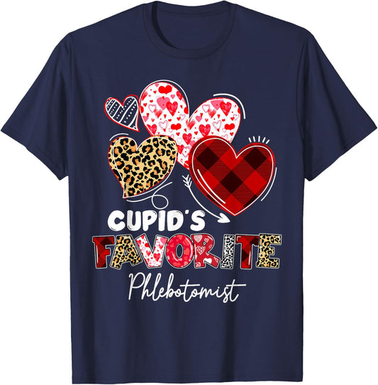 Cupid's Favorite Phlebotomist Valentine Phlebotomy Tech T-Shirt - T-Shirt | Navy