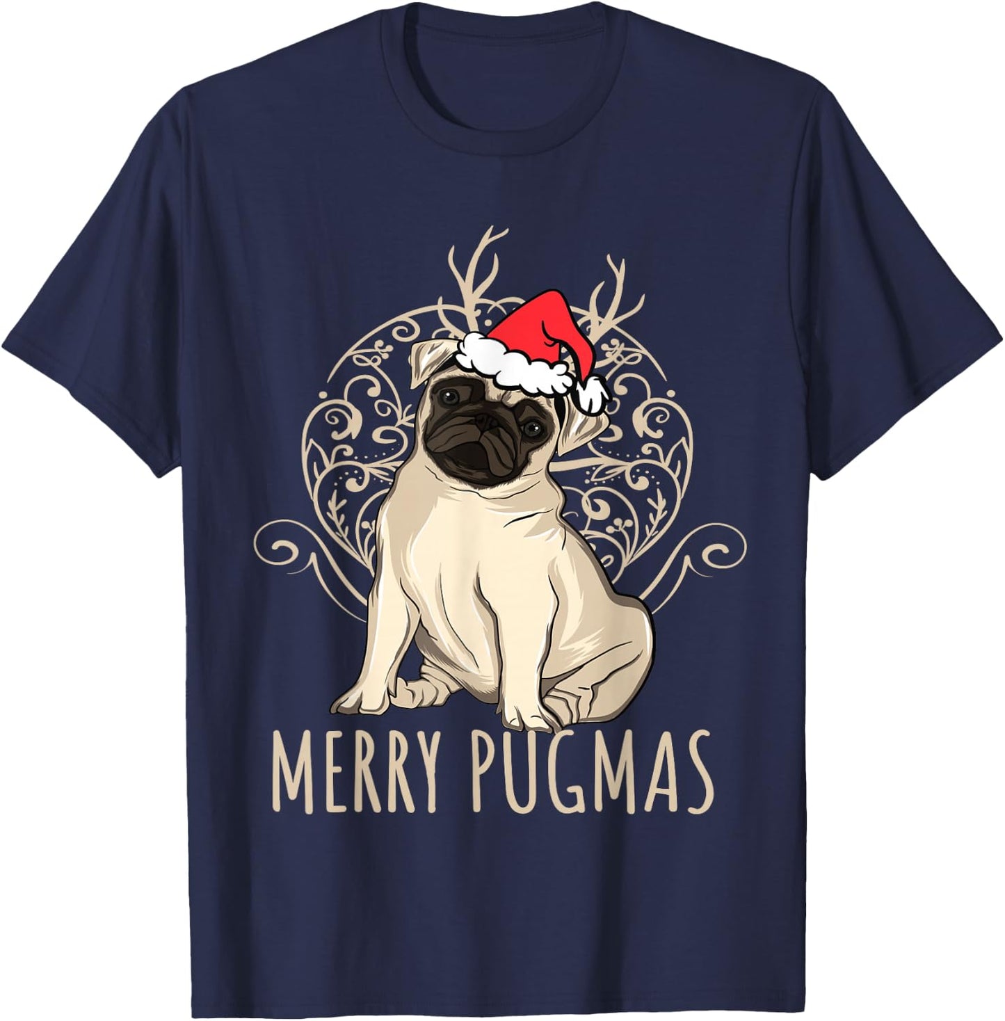Merry Pugmas Funny Pug Christmas T-Shirt - T-Shirt | Navy