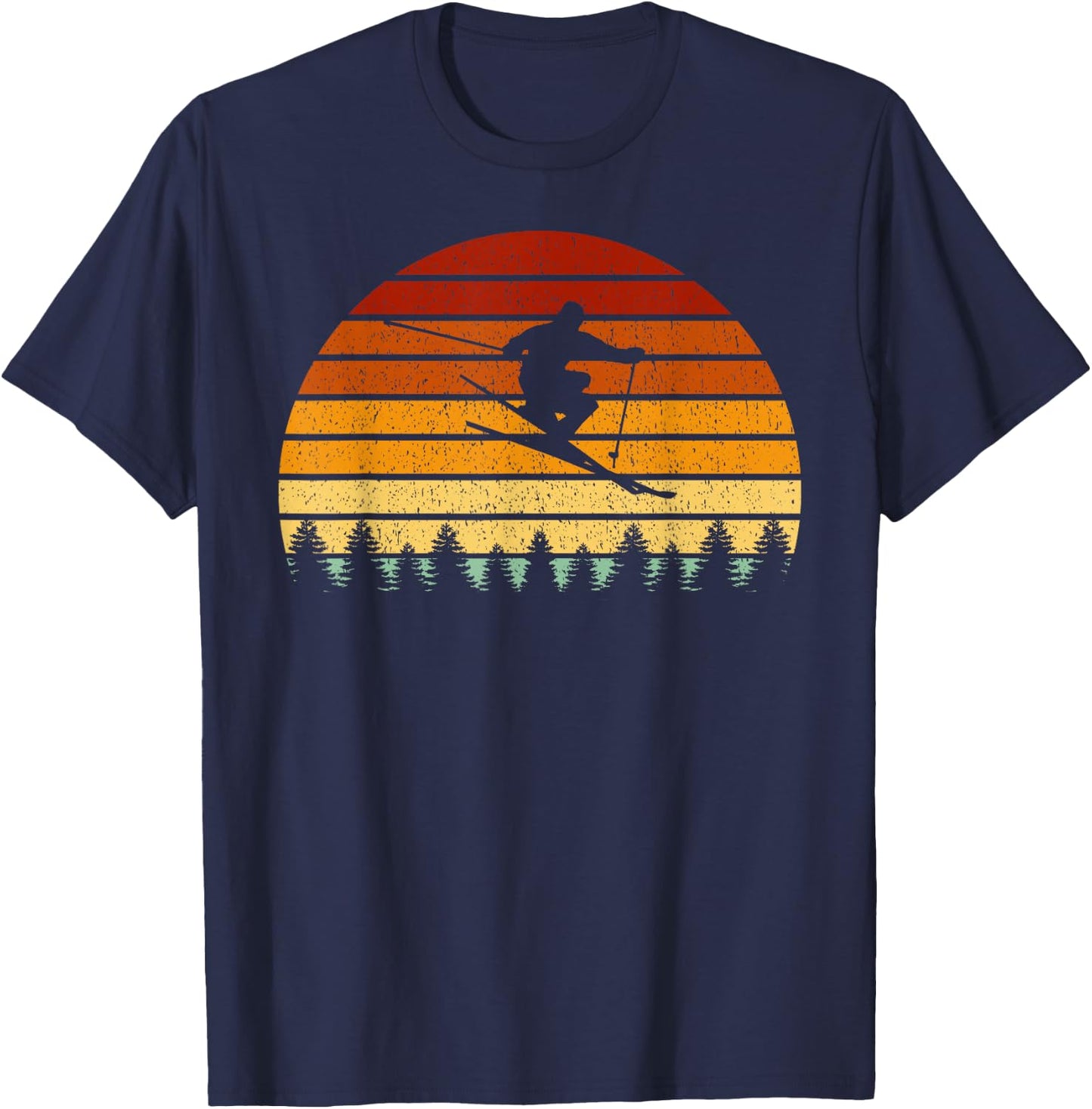 Vintage Sunset Skiing Gift Skiers T-Shirt - T-Shirt | Navy