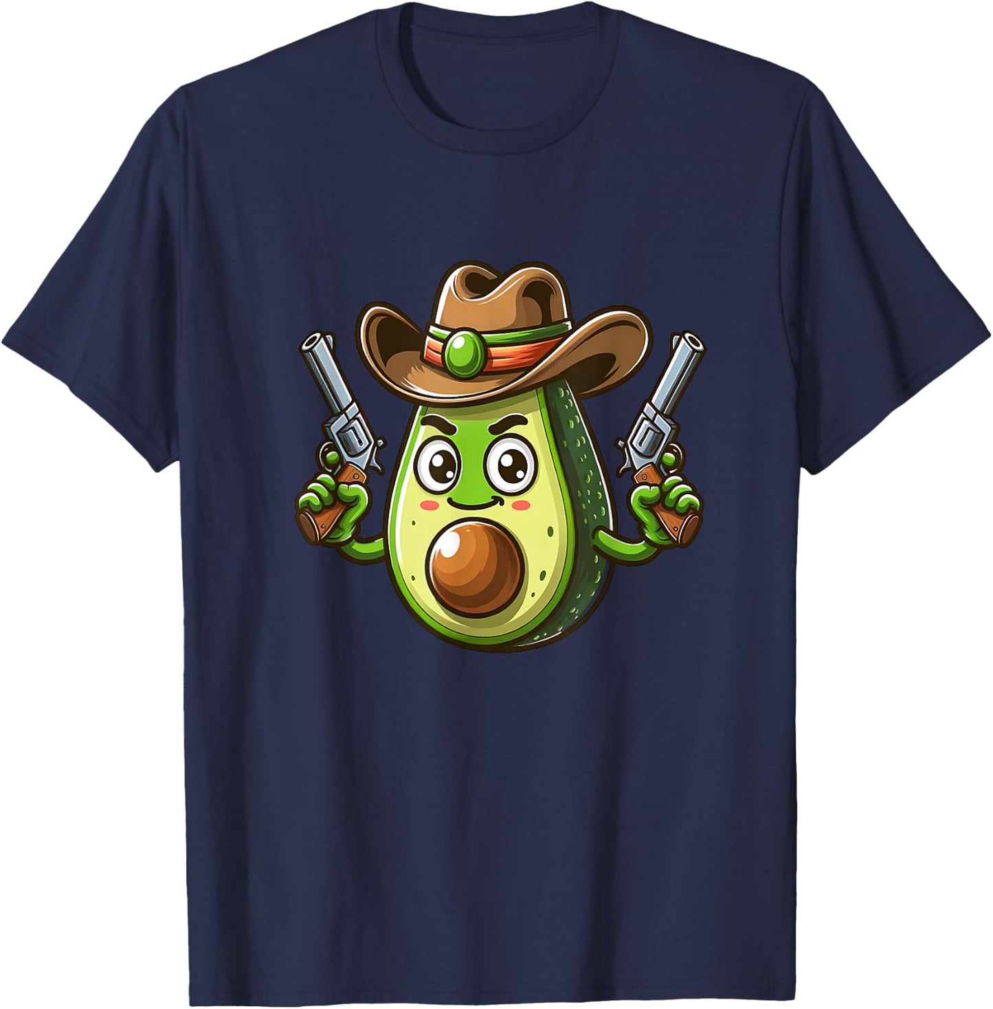 Cowboy Avocado With Guns Funny Cartoon T-Shirt - T-Shirt | Navy