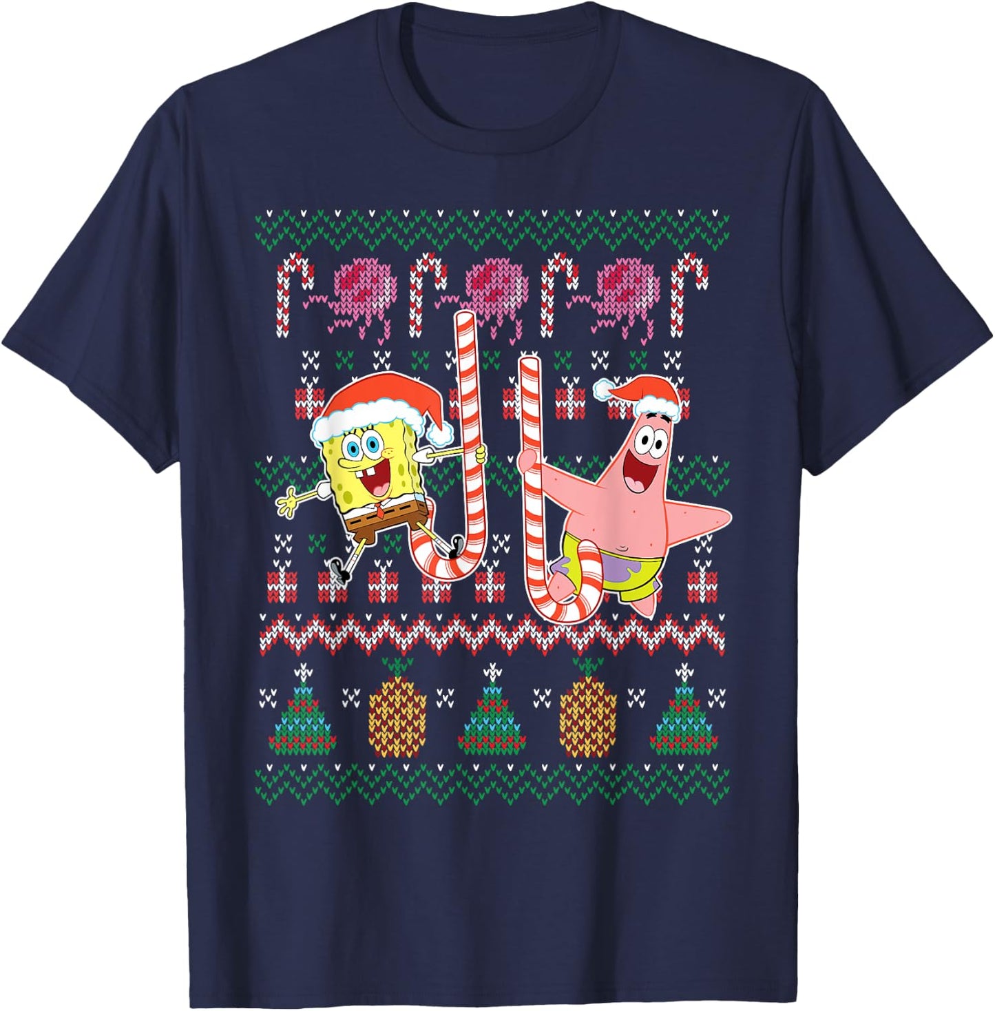 Spongebob SquarePants & Patrick Holiday Sweater T-Shirt - T-Shirt | Navy