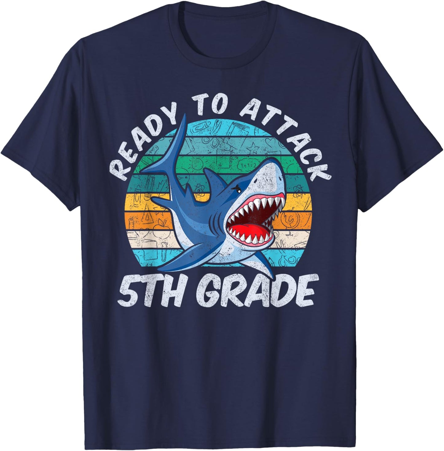 Ready To Attack 5th Grade Shark Gift Back to School T-Shirt - T-Shirt | Navy