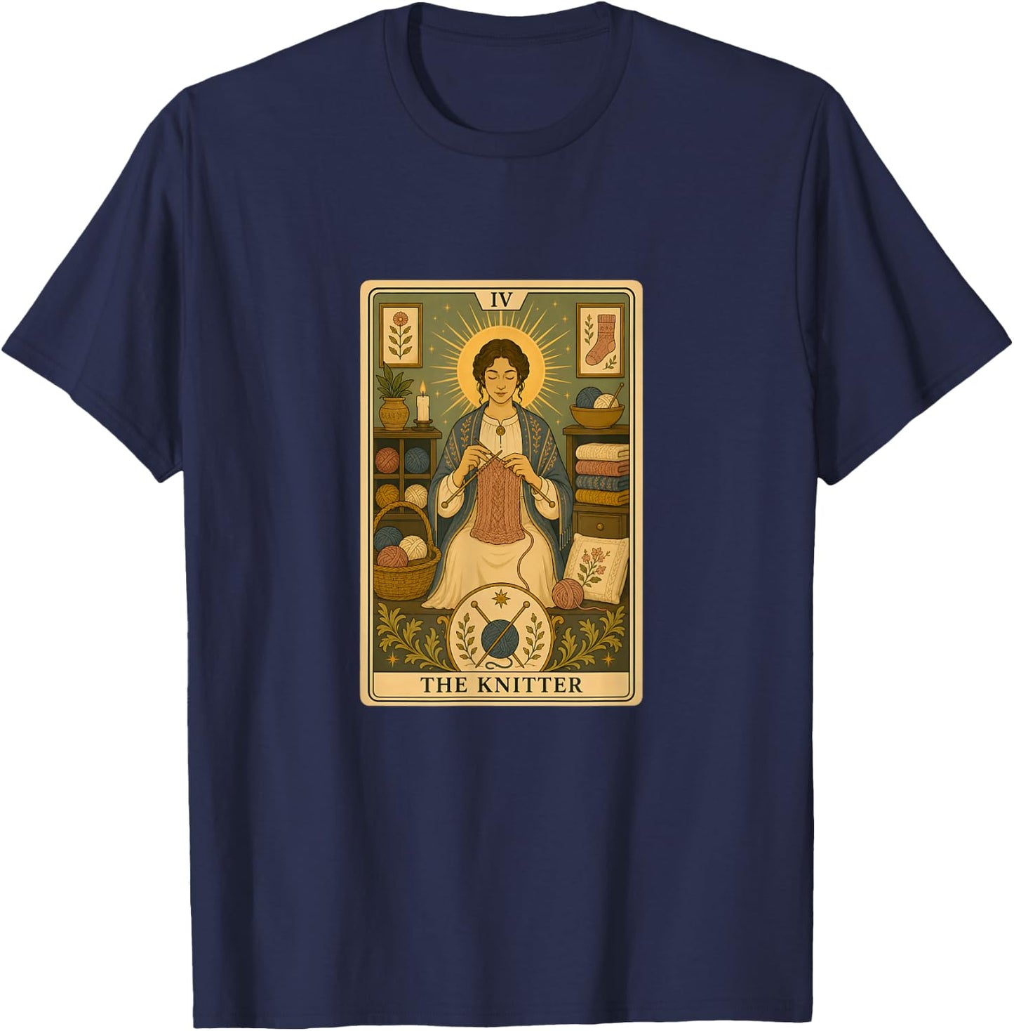 The Knitter | Knitting Tarot Card T-Shirt - T-Shirt | Navy