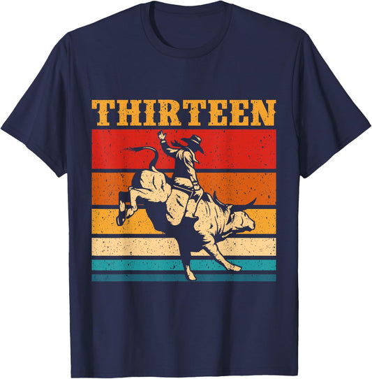 Bull Riding 13th Birthday Cowboy 13 Year Old Western Rodeo T-Shirt - T-Shirt | Navy