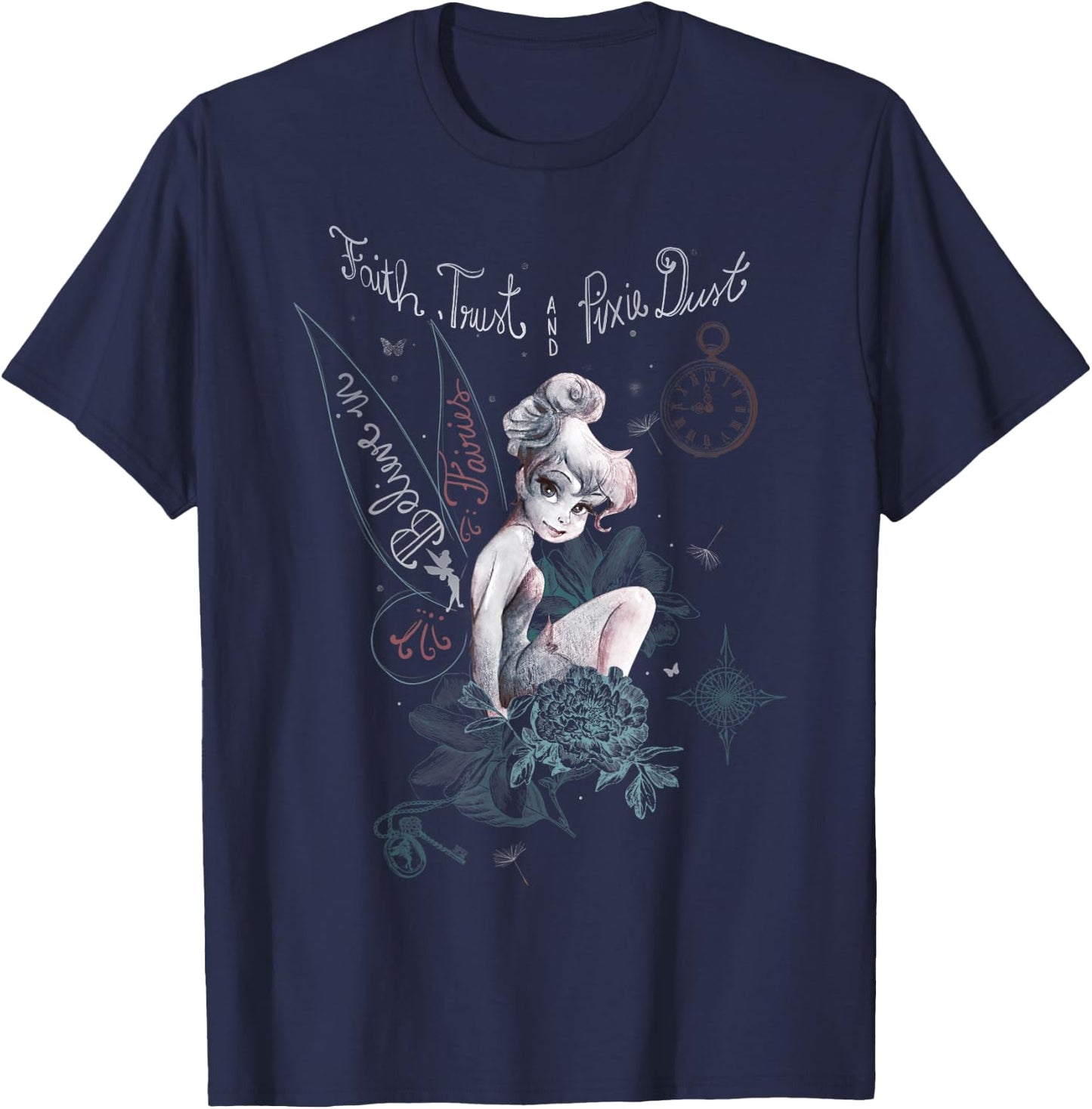 Disney Peter Pan Tinker Bell Believe Drawing Portrait T-Shirt - T-Shirt | Navy