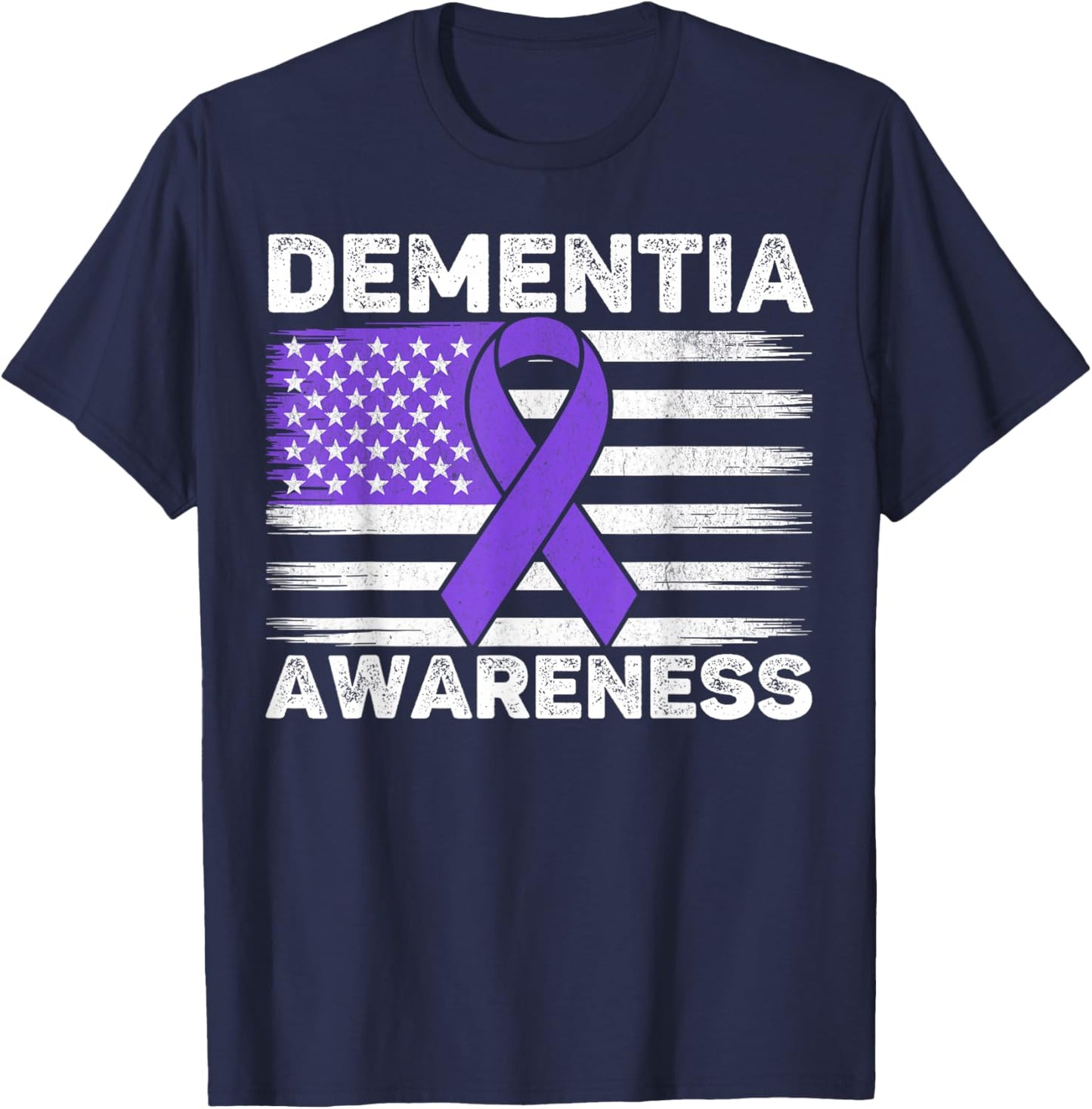 Dementia Awareness Month Men Women USA American Flag Purple T-Shirt - T-Shirt | Navy