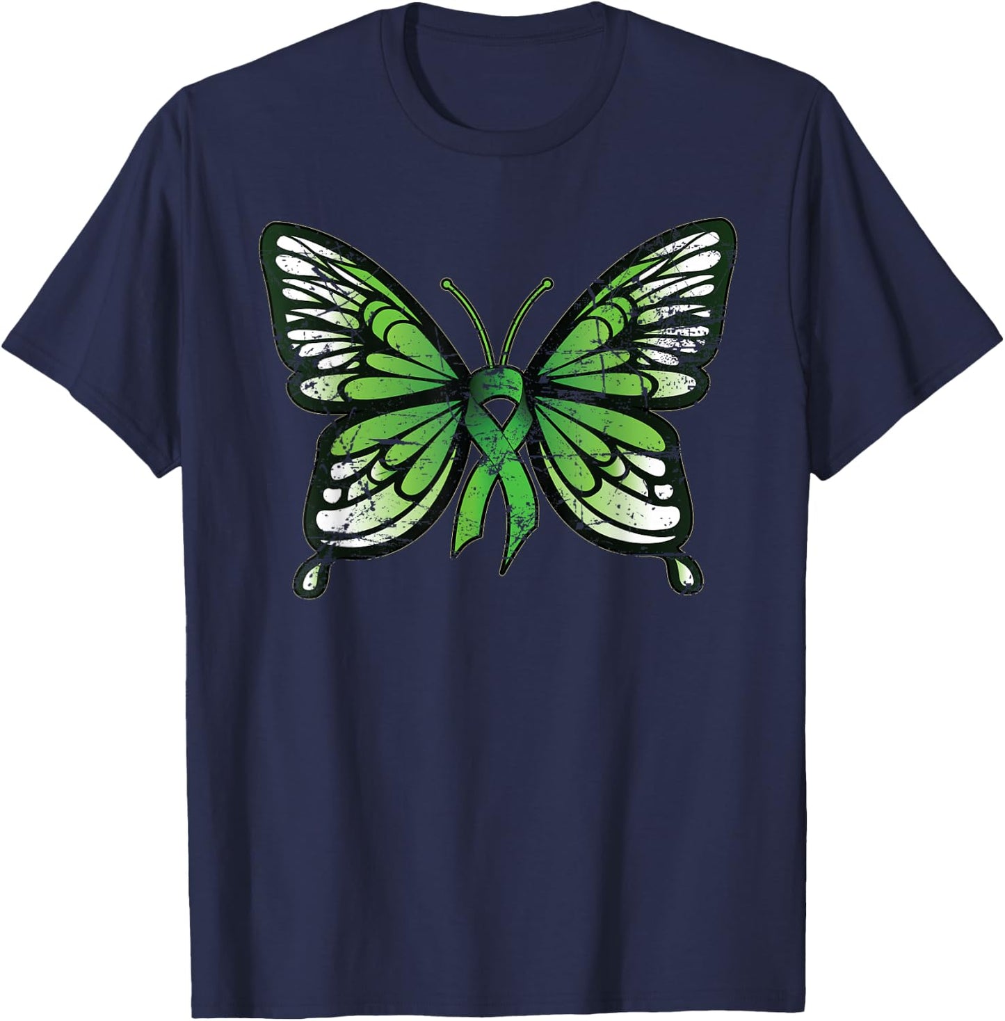 Mental Health Awareness Green Ribbon Butterfly T-Shirt - T-Shirt | Navy
