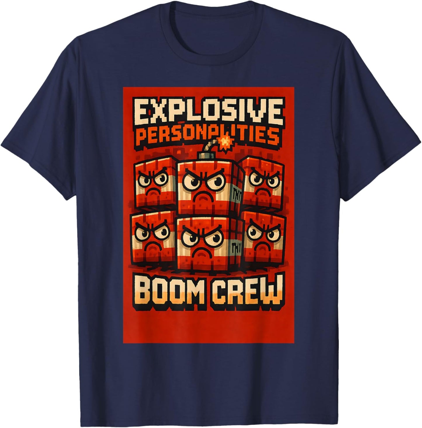 Funny Pixel Mine TNT Block Design for Retro Game Craft T-Shirt - T-Shirt | Navy