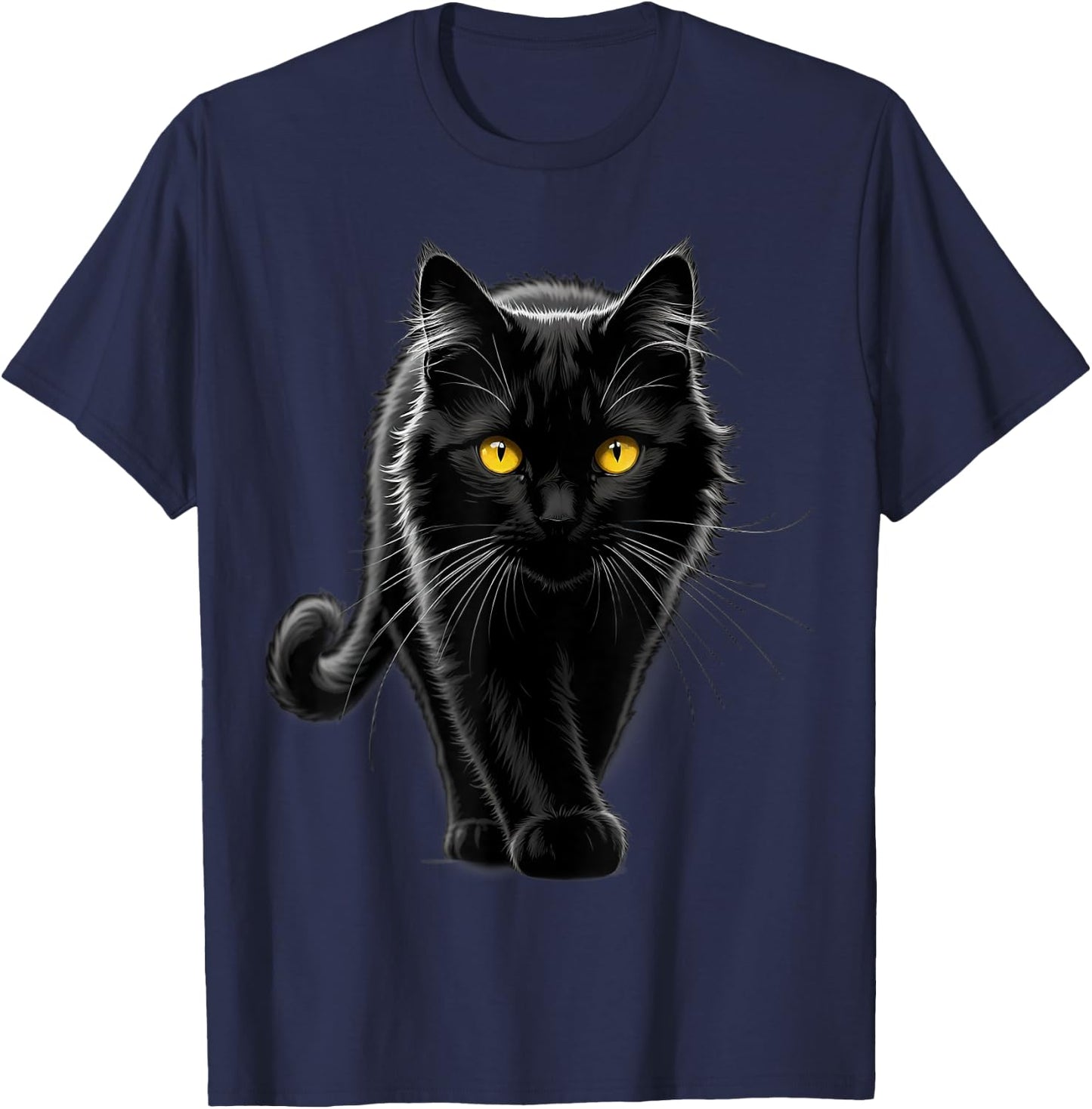 Black Cat Yellow Eyes T-Shirt - T-Shirt | Navy