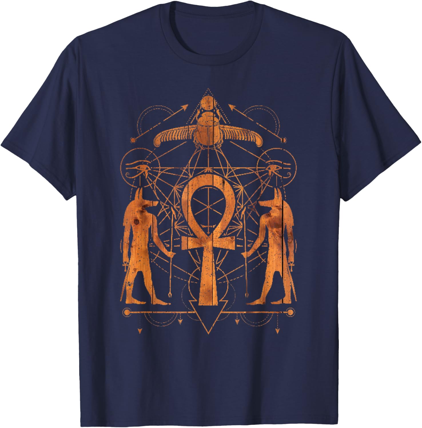 Ankh Egyptian Sacred Geometry Metatrons Cube Shirt T-Shirt - T-Shirt | Navy