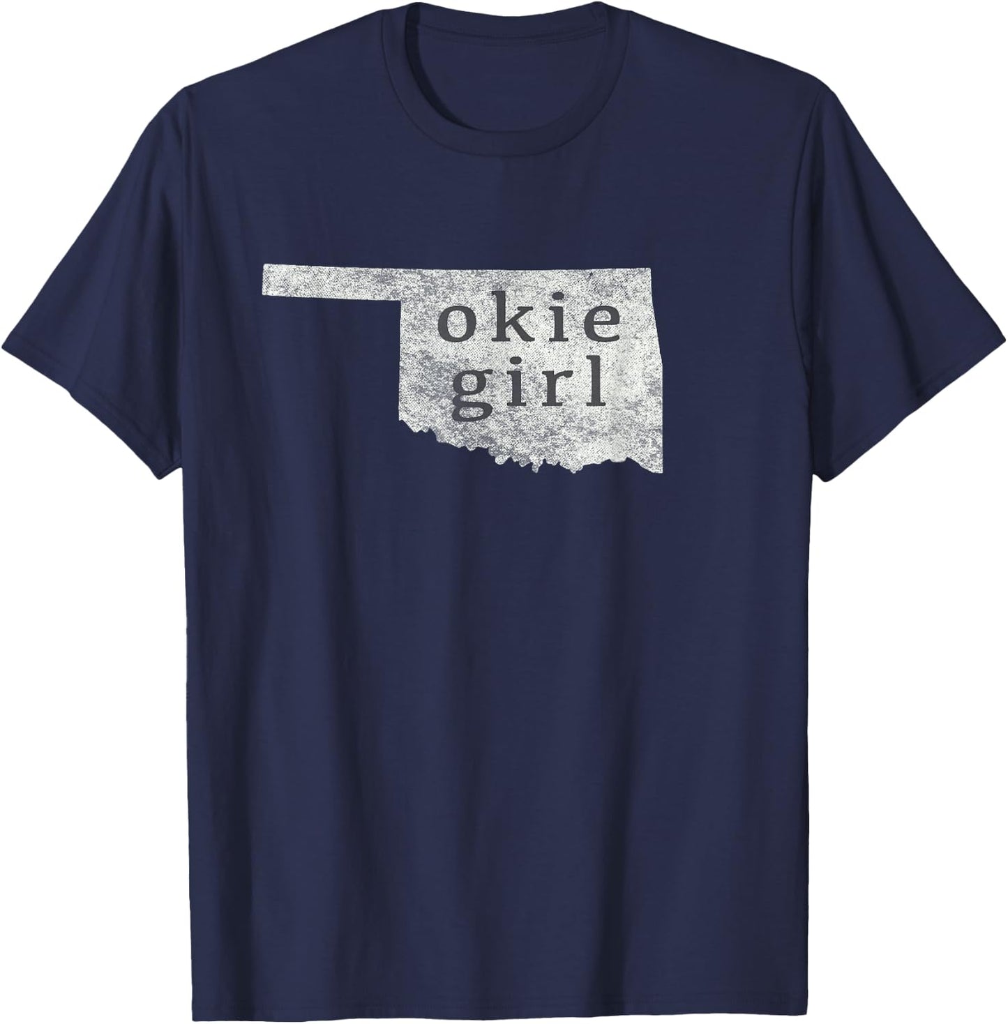 Okie Girl White Distressed Style T-Shirt - T-Shirt | Navy