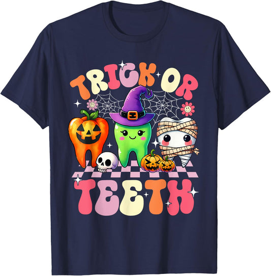 Trick Or Teeth Halloween Dentist Dental Hygienist Assistant T-Shirt - T-Shirt | Navy