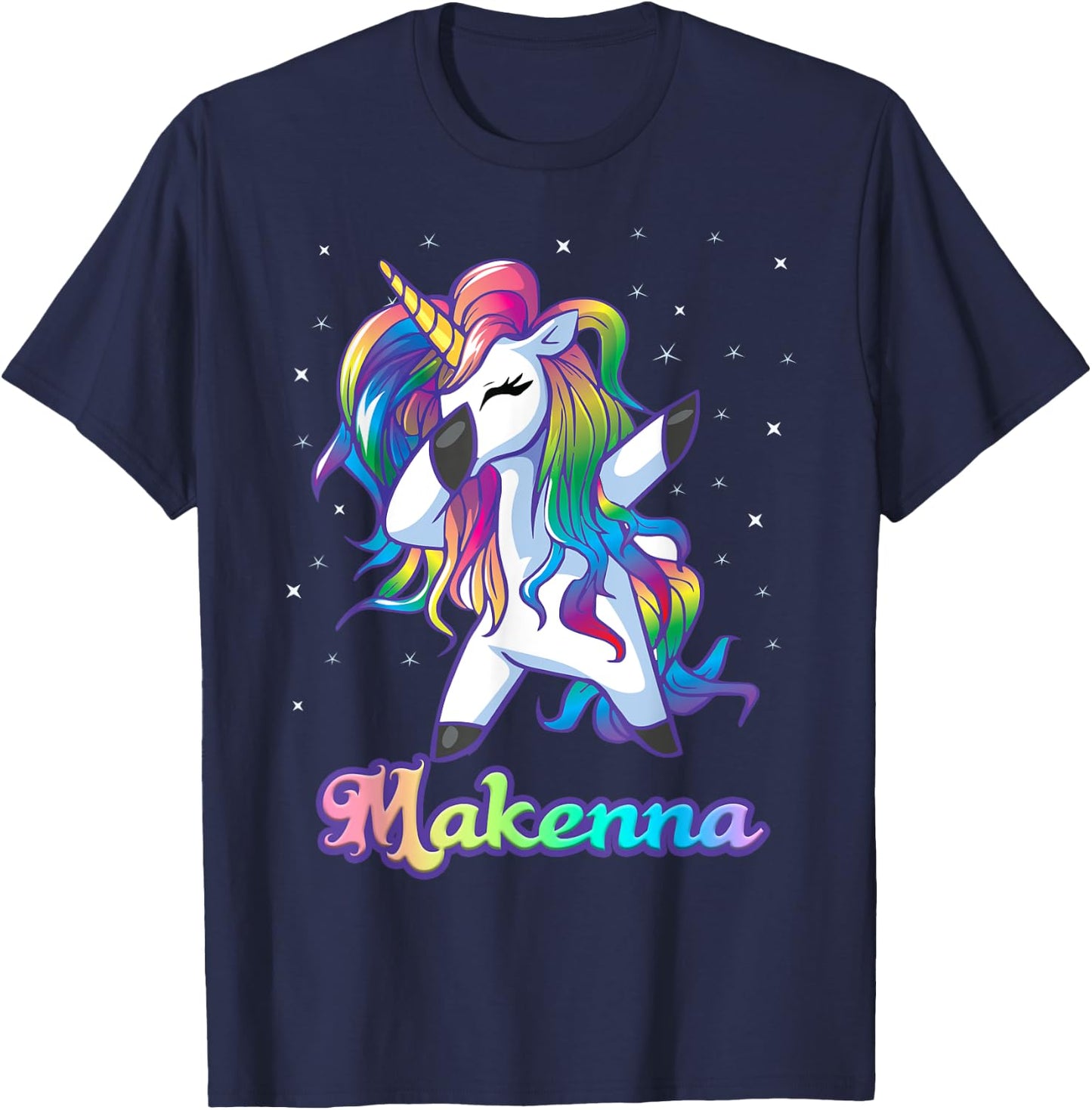 MAKENNA Name Personalized Custom Rainbow Unicorn Dabbing T-Shirt - T-Shirt | Navy