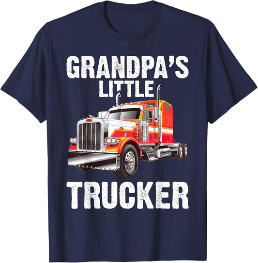 Boys Kids Semi Truck Grandpa's Little Trucker T-Shirt - T-Shirt | Navy