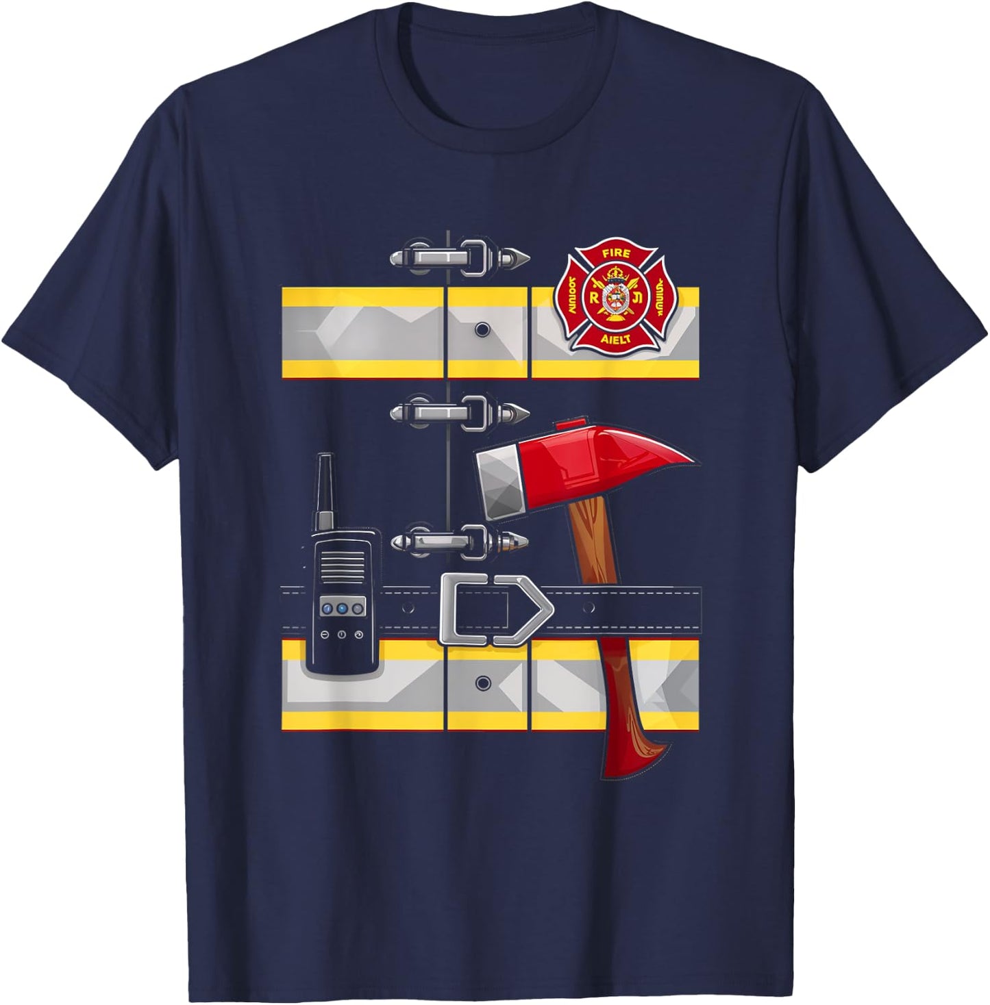 Firefighter Costume Fireman Axe Radio Halloween T-Shirt - T-Shirt | Navy