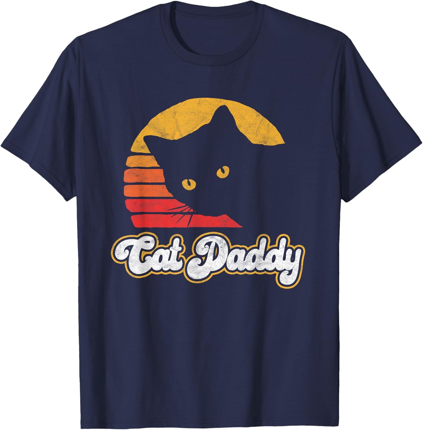 Cat Daddy! Funny Vintage Eighties Style Cat Retro Distressed T-Shirt - T-Shirt | Navy