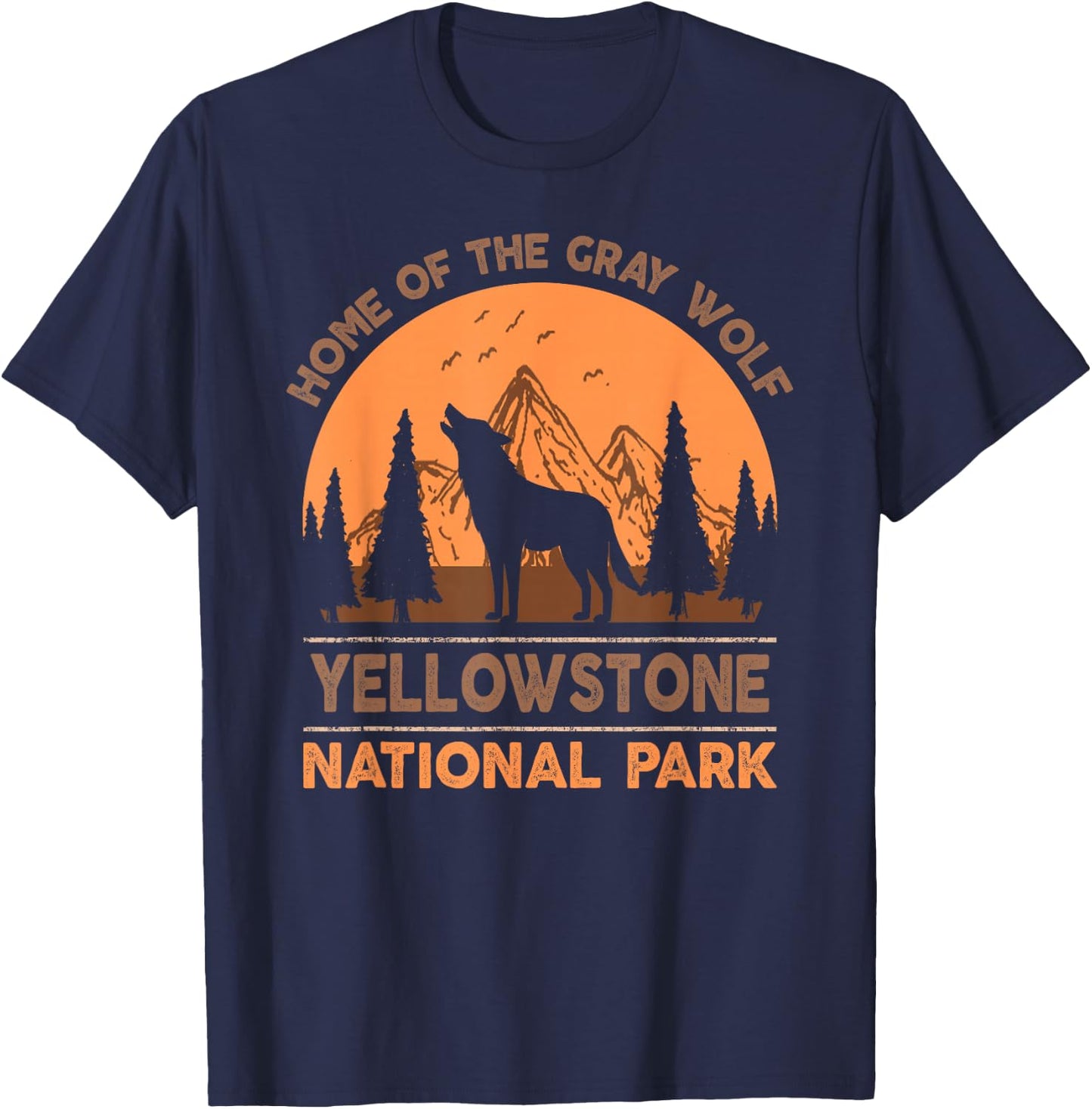 Yellowstone National Park T shirt US Wolf Vintage Men Women T-Shirt - T-Shirt | Navy