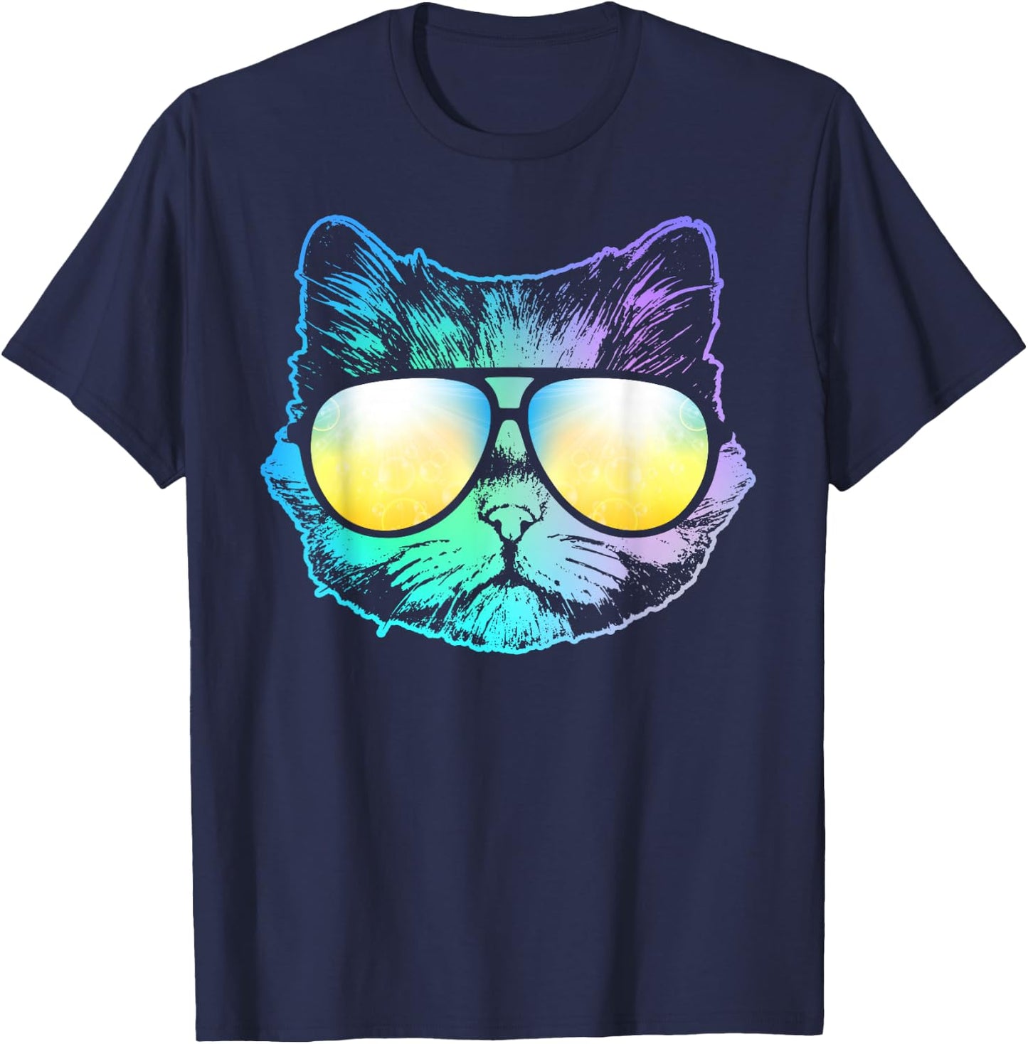 Cat Neon Face Shirt For Kitty Or Kitten Lovers Men Women Kids T-Shirt - T-Shirt | Navy