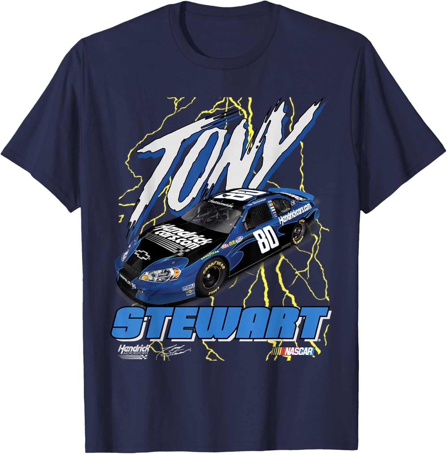 Hendrick Motorsports Tony Stewart Lightning #80 Poster T-Shirt - T-Shirt | Navy