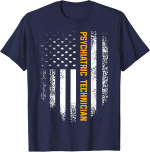 Vintage American USA Flag Psychiatric Technician Shirt Gift Kids Men T-Shirt - T-Shirt | Navy