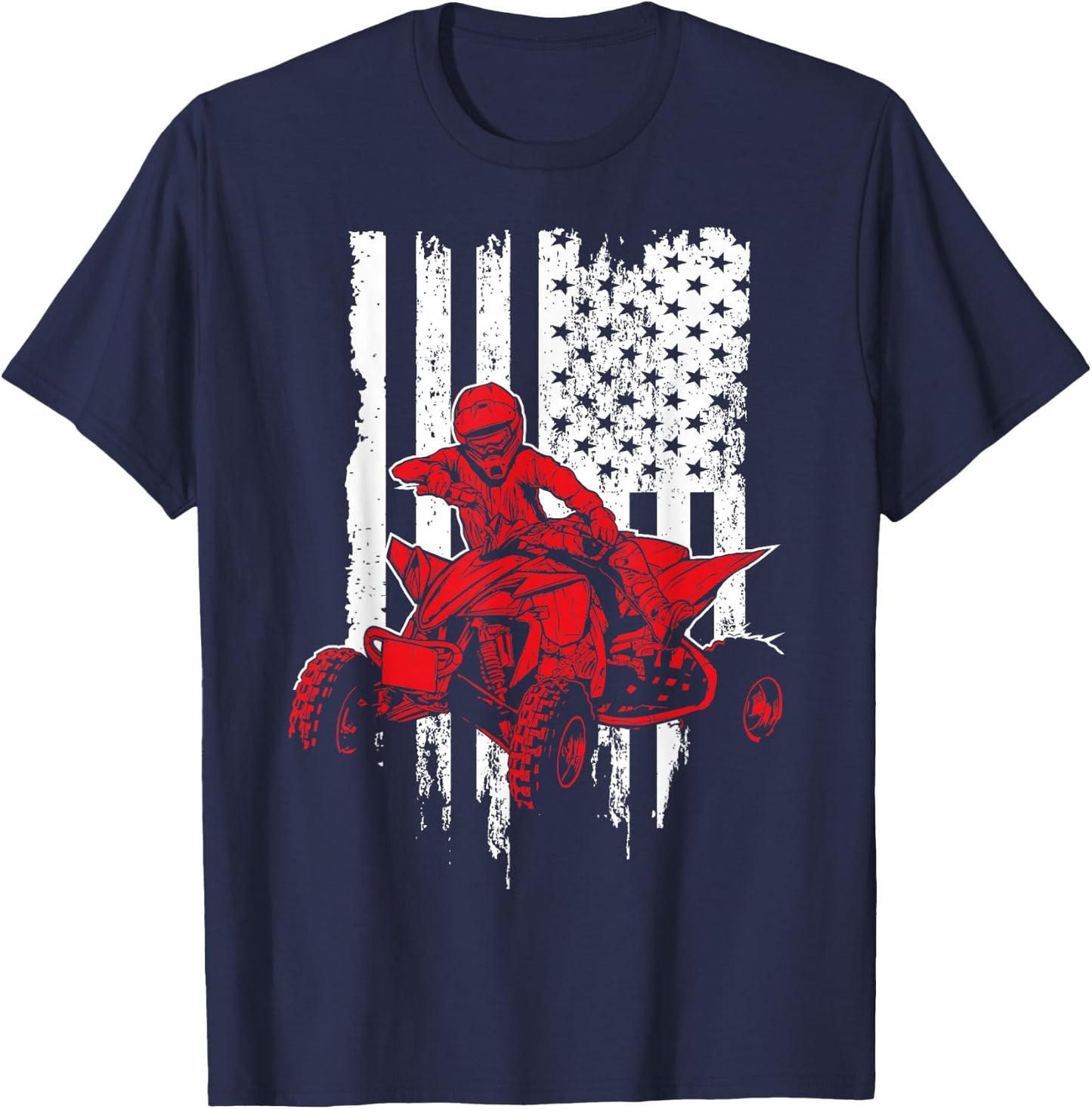 Vintage All-Terrain Vehicles Four Wheeler ATV American Flag T-Shirt - T-Shirt | Navy