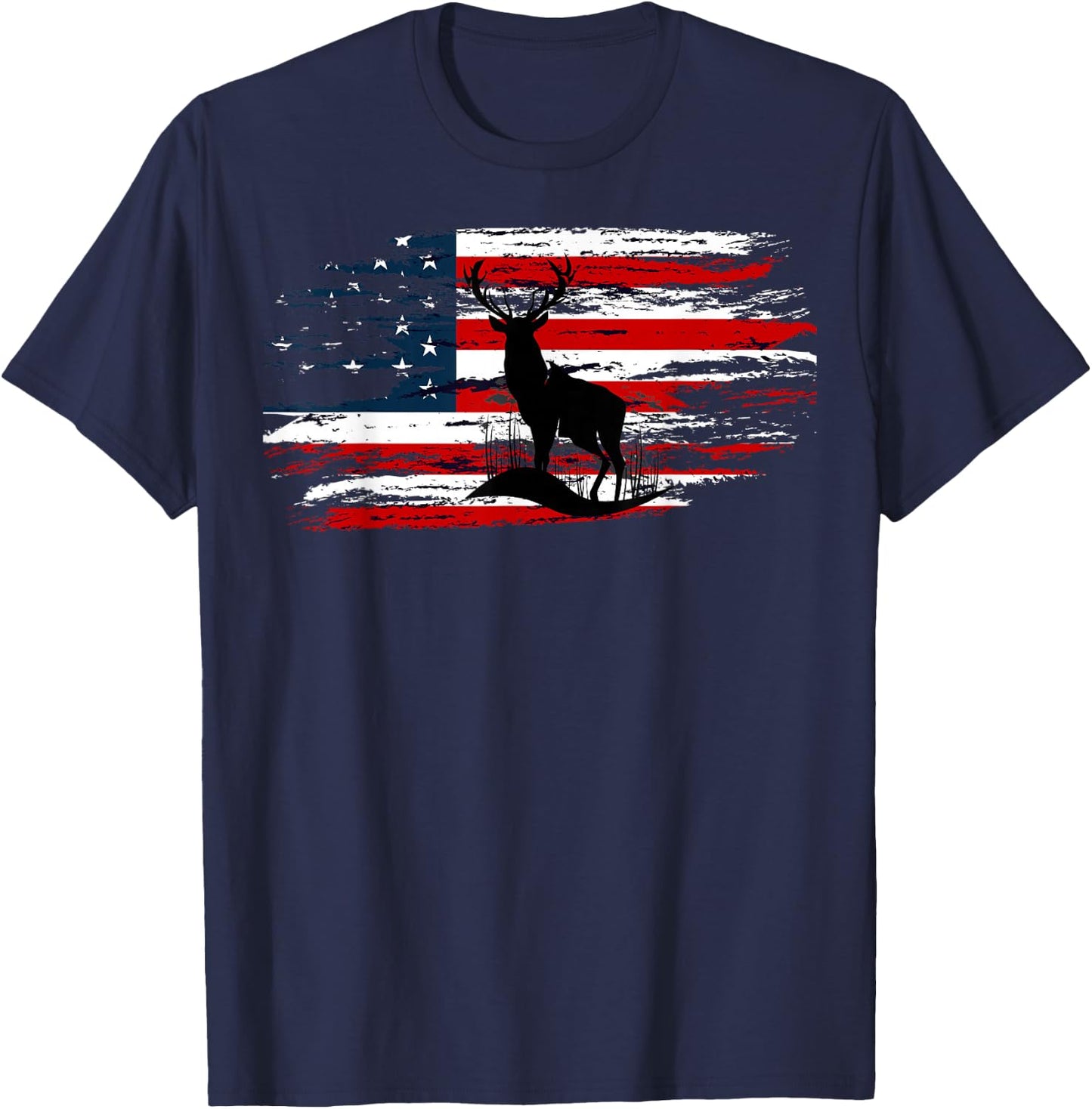 American Deer Hunter Patriotic Vintage US Flag Hunting T-Shirt - T-Shirt | Navy