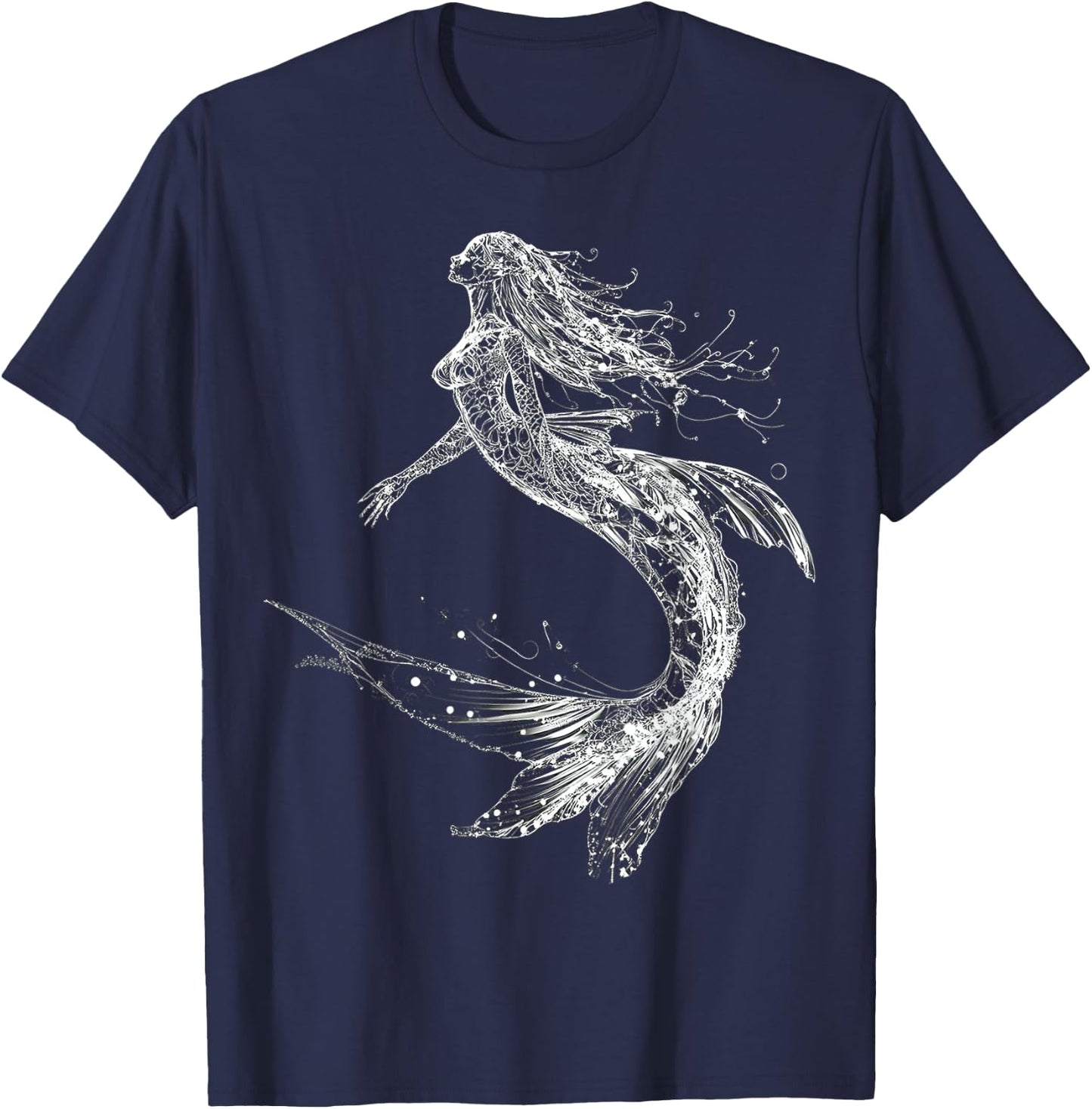 Mermaid Mythical Graphic Fantasy Illustration Mermaid T-Shirt - T-Shirt | Navy